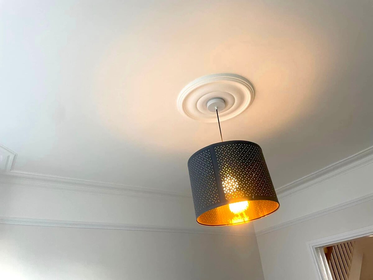 ceiling-painted-white-decorative-pendant-light-cardiff-primrose-decor Freshly painted white ceiling with decorative pendant light in Cardiff by Primrose Decor