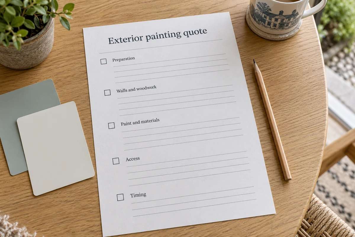 Illustrative exterior painting quotation on a tabletop